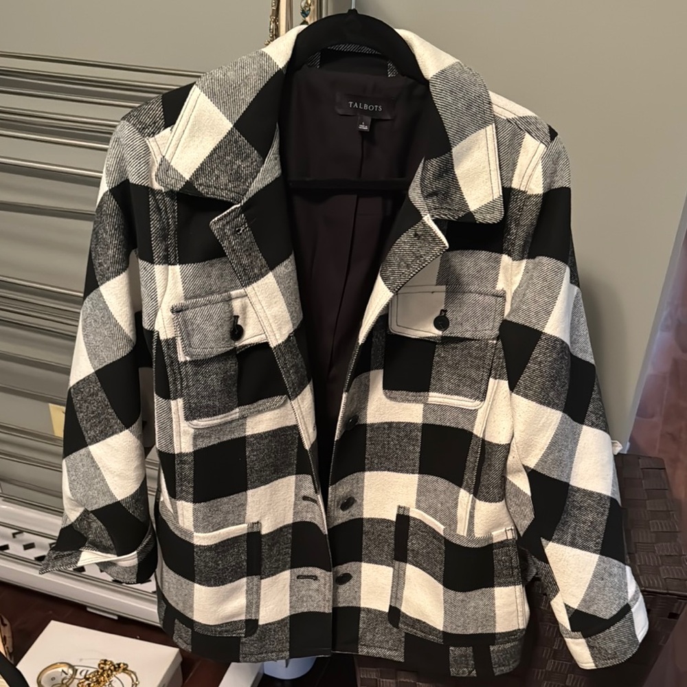 Talbots Black and White Blazer Modern Checkered Design